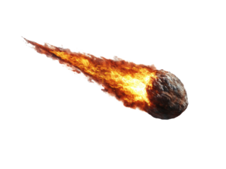 A brilliant flaming meteor on transparent background, Generative AI.