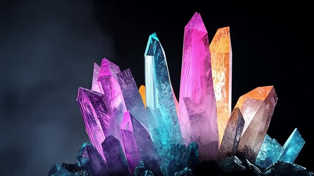 Vibrant Colorful Crystals Glimmering Against Dark Background