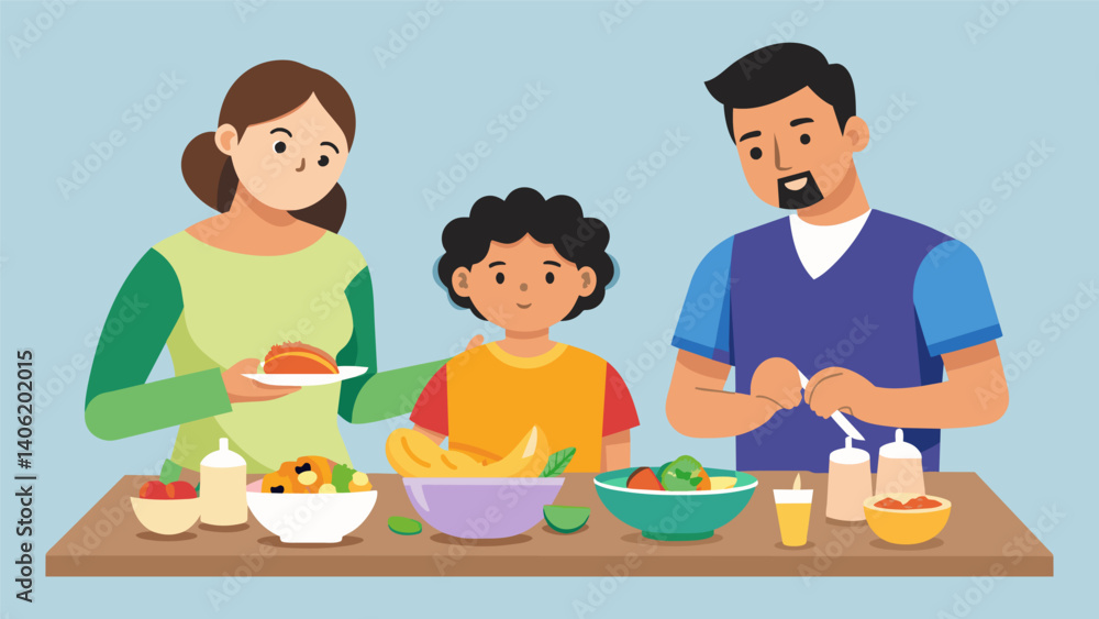 Poster a family sets up a makeyourown taco bar for a nontraditional dinner complete with a variety of toppi