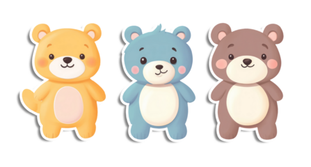 Cute animal toys bear sticker cartoon on transparent background, Generative AI.