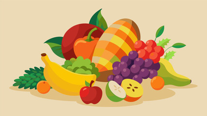 A cornucopia of natures hidden treasures with rare and exotic fruits waiting to be discovered.. Vector illustration
