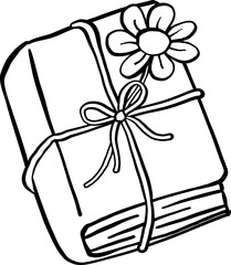 Cute Spring Bookish Close Book with flower Outline Cartoon Hand Drawn