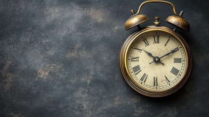 Antique alarm clock on dark textured surface