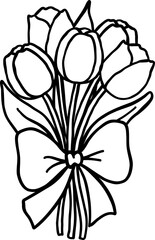 Fototapeta premium Cute Boquet Tulips Outline Cartoon Hand Drawn