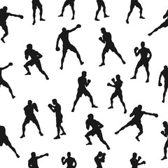 Seamless pattern featuring silhouettes of boxers in action