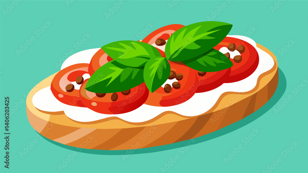 Poster a display of colorful and aromatic bruschetta topped with fresh tomatoes basil and a drizzle of bals