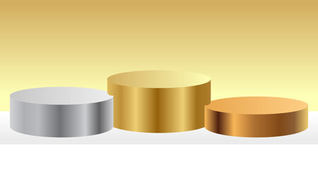 Three Competition Matte Round Podium Winner Platform or Product Display with Gold Silver Bronze Color