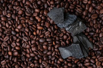 Coffee beans and charcoal, natural production concept