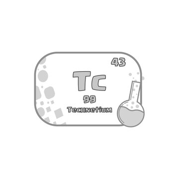 Technetium element info. Atomic number ninety nine. Periodic block Tc. Vector chemistry icon.