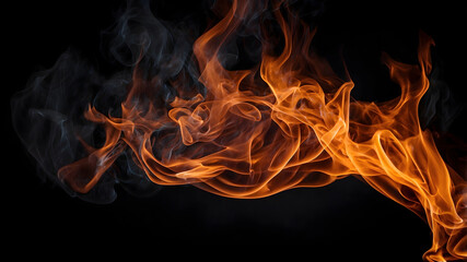 Dark background with fire and coals, fire flames, flames, barbecue or fireplace
