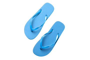 Blue flip flops sitting on a white background, perfect for summer, isolated on white, PNG