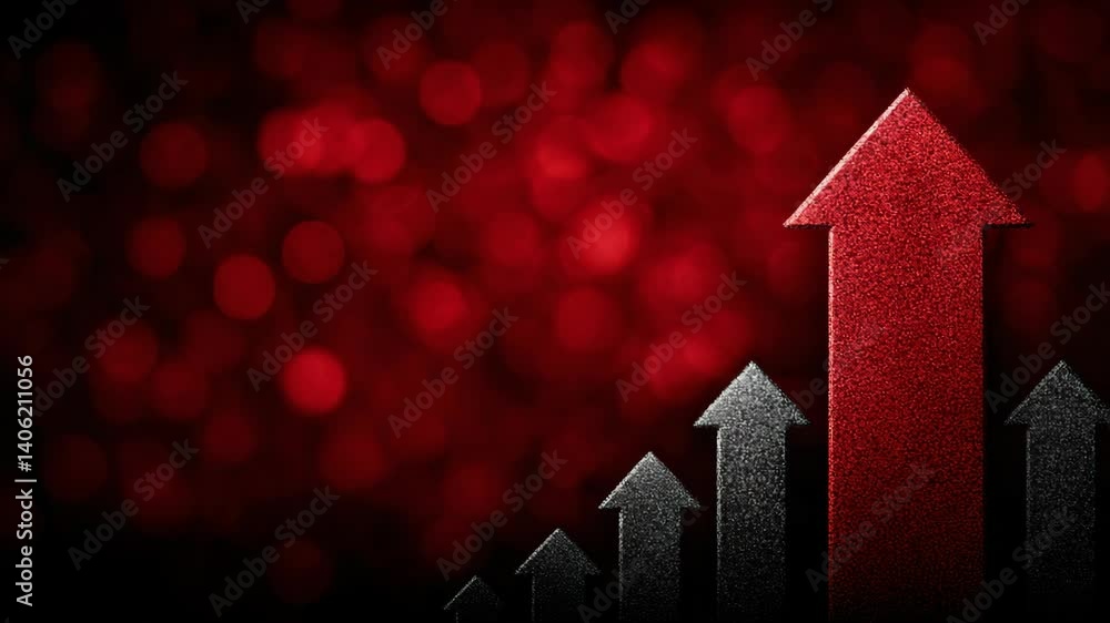 Poster several rising arrows with one arrow in red leading the way on a dark bokeh background symbolizing g