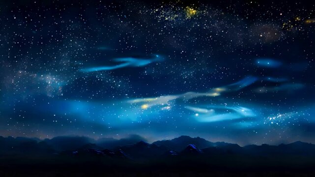 幻想的な星空と山の風景