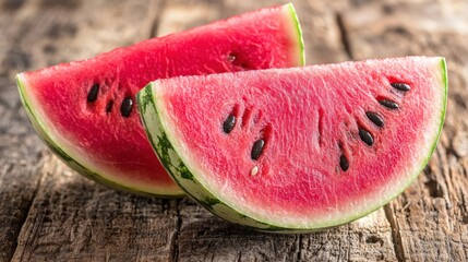 Fresh watermelon slices on rustic wooden background