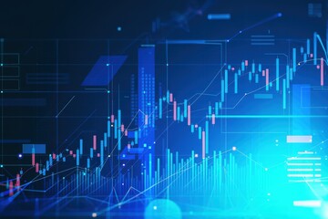 Naklejka premium Abstract digital financial graph with glowing blue and teal hues.