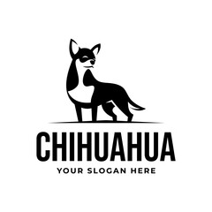 Chihuahua Dog Logo. Modern Pet Mascot Silhouette Design in Black and White