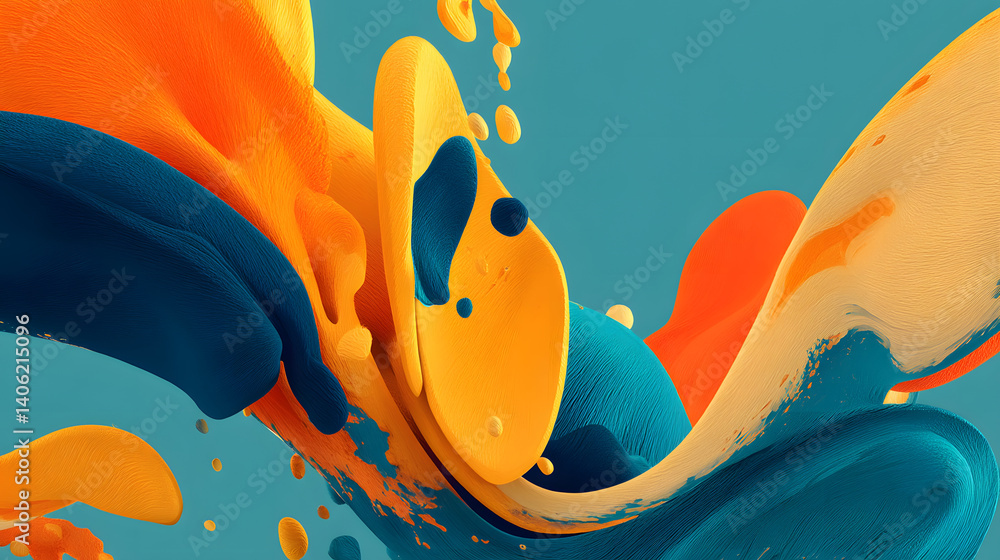 Poster a dynamic abstract artwork, displaying an interplay of bright, flowing shapes with striking color co