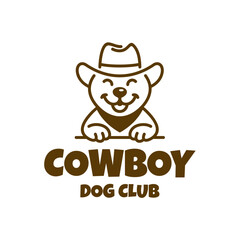 Cowboy Dog Logo. Western Style Dog Mascot Logos Featuring Ranch Dog, and Paws Cowboy for Pet Brands, Farm Shops, Ranches, Dog Clubs, and Wild West Themes