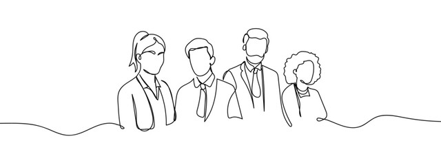 Group of people, people working, business service concept, continuous line vector illustration with background editable stroke.