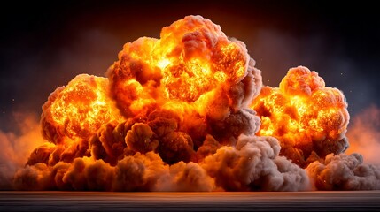 Fiery explosion with smoke billowing, intense heat and light