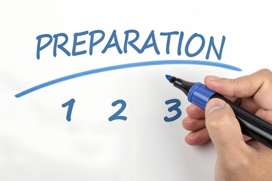 Preparation process: A hand skillfully draws a curved line, marking the stages of preparation, highlighting the importance of each step in the journey.