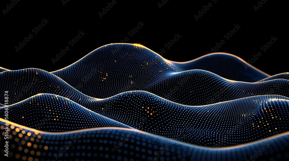 Poster the image shows a dark, undulating surface composed of numerous small, interconnected points of ligh