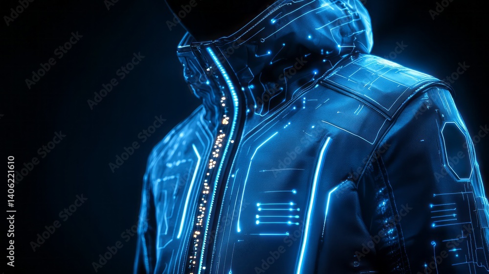 Aufkleber illuminated futuristic jacket with circuit patterns against a dark background