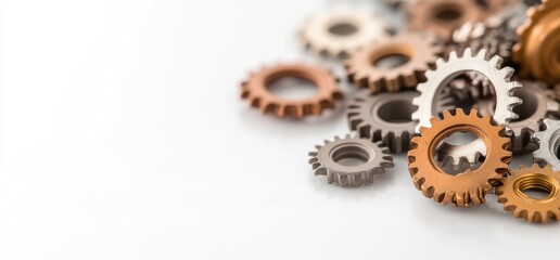 Gears and cogs silver and gold mechanical engineering components