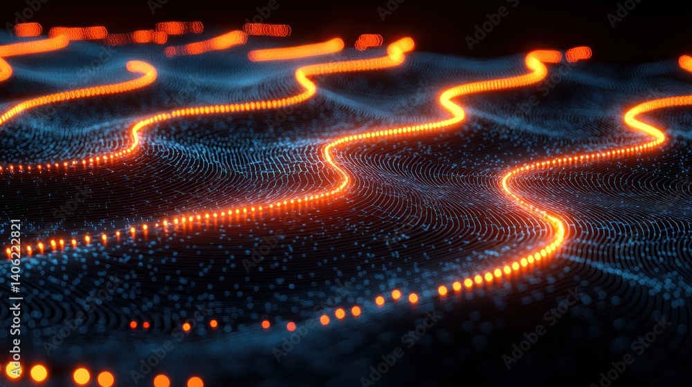 Poster abstract wave patterns of glowing particles