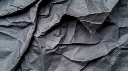 Dark wrinkled paper backdrop in charcoal hue - textured surface, refined background, deep black, elegant shade, paper folds, monochromatic tone, solid hue, sophisticated design, detailed texture.