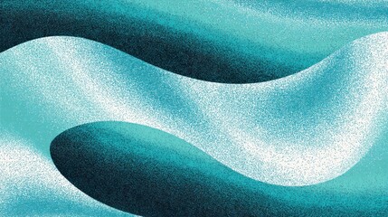 Retro grainy gradient background noise texture effect summer poster design seamless colors teal abstract wave pattern.  