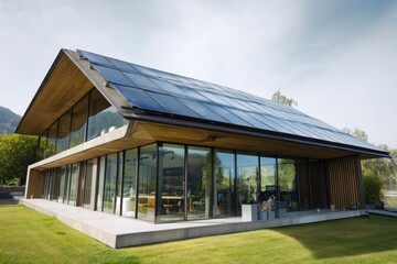 Obraz premium Solar panels on the roof of a beautiful modern home. 