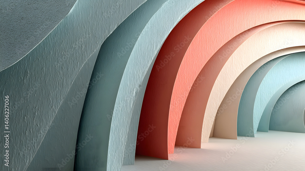 Aufkleber a captivating abstract composition showcases layered archways in a soothing array of pastel hues.