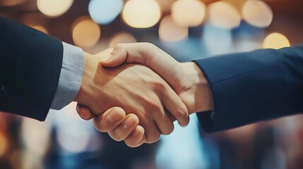 Two business professionals shake hands at a trade expo, symbolizing partnership and shared success