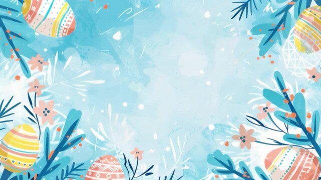 Colorful Easter Celebration Background with Floral Foliage and Vibrant Eggs Pattern for Spring Decoration and Festive Atmosphere