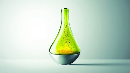Green Glass Bottle with Yellow Particles on a White Background