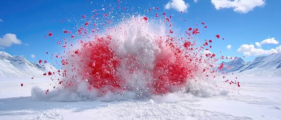 Exploding Snowball on Snowy Landscape