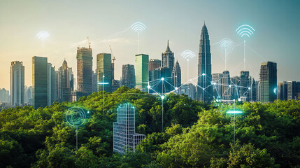 Obraz premium Sustainable Futuristic City Green Technology and Urban Development