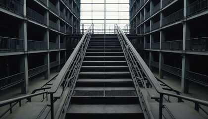 Obraz premium An impressive interior view featuring a wide staircase leading upwards within a modern architectural structure.