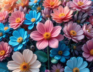 Colorful Floral Arrangement with Pink Blue and Orange Flower Blooms