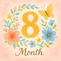 Watercolor Baby Milestone - 8 Months