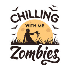 Chilling With Zombies Halloween Vector Illustration For Spooky Season Designs