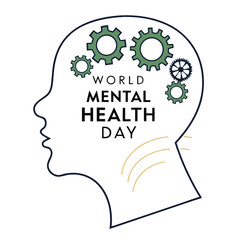 World Mental Health Day Creative Brain Concept Illustration With Gears
