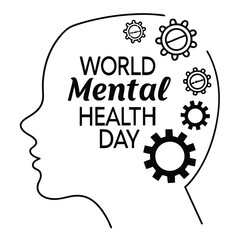 World Mental Health Day Illustration With Head Outline And Gears