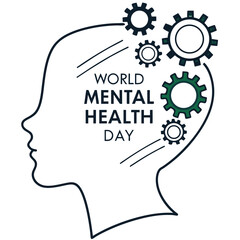 World Mental Health Day Conceptual Design With Gears Inside Human Head