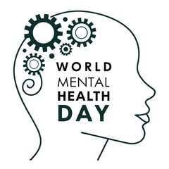 World Mental Health Day Graphic Design With Gears And Human Profile