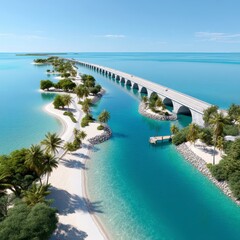 Fototapeta premium Scenic Aerial View of Tropical Coastline and Curved Bridge