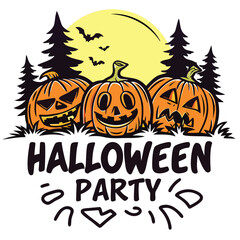 Halloween Party Vector Illustration With Spooky Pumpkins Bats And Full Moon