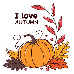 Autumn Season Pumpkin With Leaves And Vines Fall Season Vector Illustration