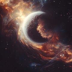 Obraz premium Alien Moon in Cosmic Nebula